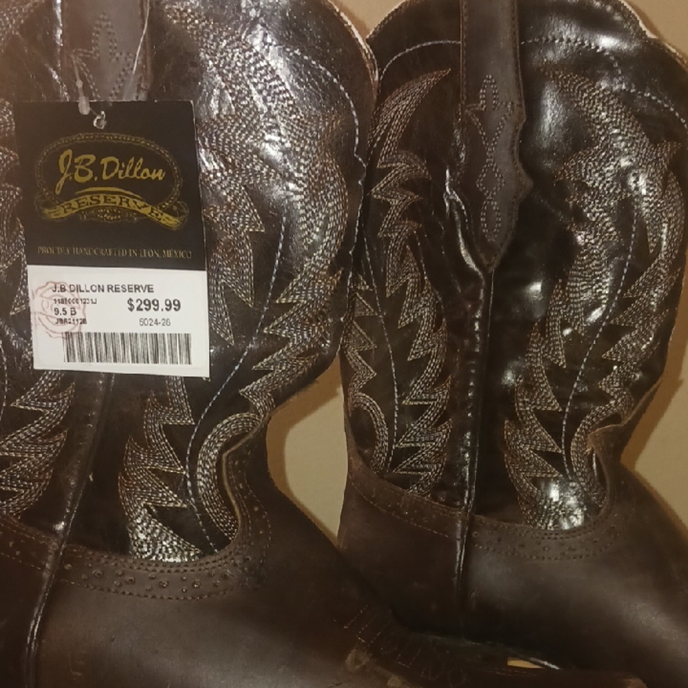 J.B. Dillon Blue and Brown Heeled Boots with Western Stitching